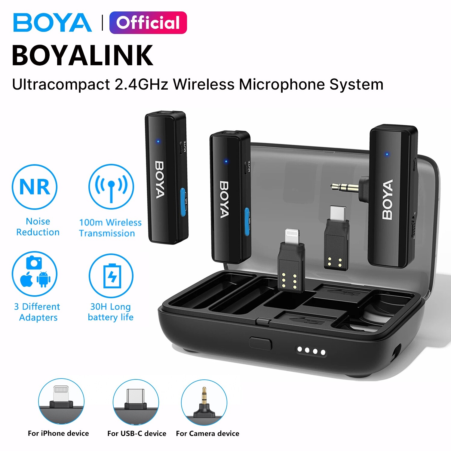 BOYA BOYALINK Wireless Microphone Noise Cancelling Mic Mini Mic Lapel Microphone for Vlogging iPhone Android DSLR