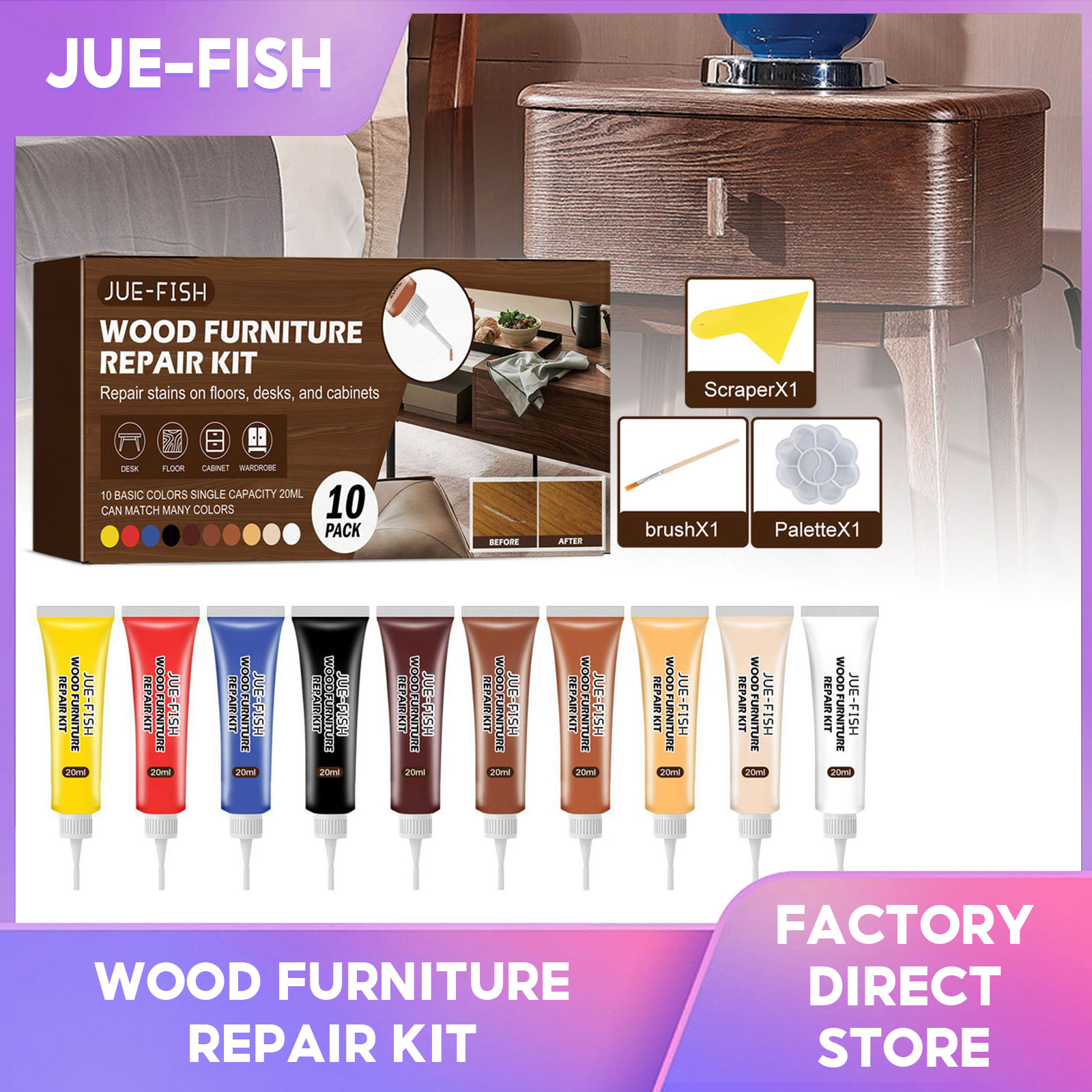 JUE-FISH Wooden Furniture Repair Cream Kit Furniture Refinishing Wood Door Floor Furniture Repair Paint Wood Scratch Repair Material Filler Cream Wood Scratches Restore Kit Scratch Patch Wood Composite Repair Cream ราคา 383 บาท*ส่งฟรี