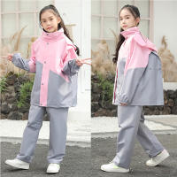 Rolanko Kids Waterproof Suit Hooded Raincoat Jacket and Trousers Set Puddle Suit with Zip for Boys Girls 8-14 Years