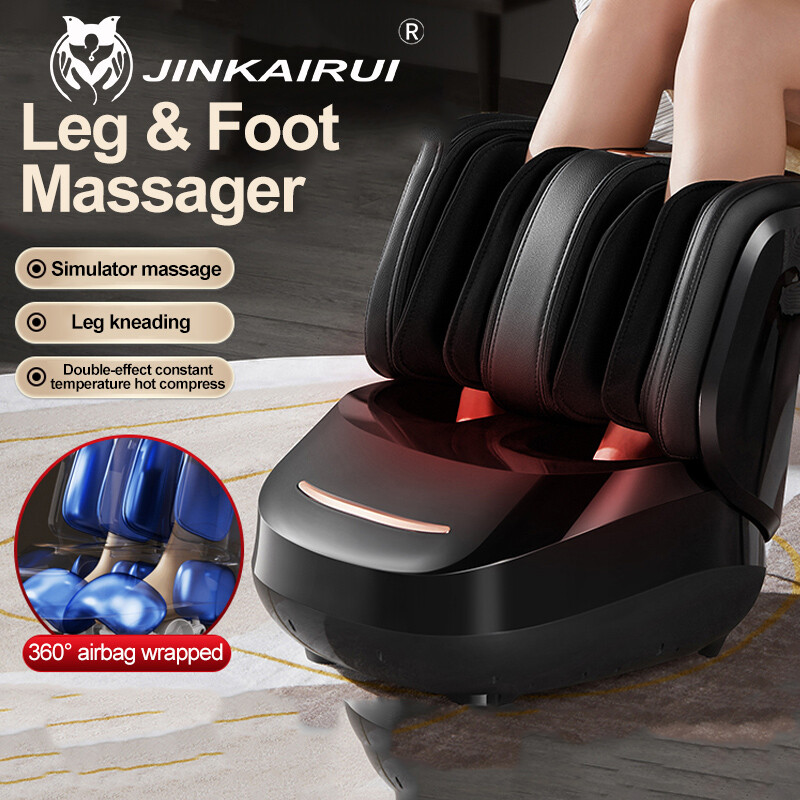 Jinkairui Máy mát xa chân & bắp chân 2 trong 1, Túi khí Máy mát xa chân và bắp chân Shiatsu với nhiệt, nhào, rung, nén cho bàn chân, mắt cá chân, bắp chân, cẳng chân, cơ bắp mệt mỏi & viêm cân gan chân