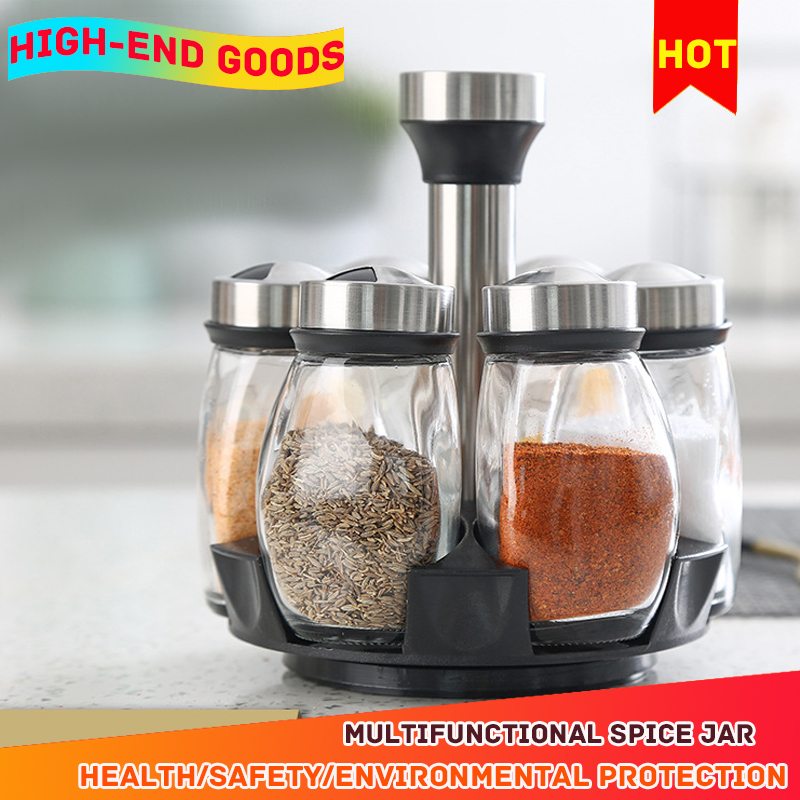 Gambar ?100% Quality Assurance? Seasoning Bottle And Can Rotating Base Seasoning Bottle 7 piece Set Of Kitchen Supplies Seasoning Jar Combination Set