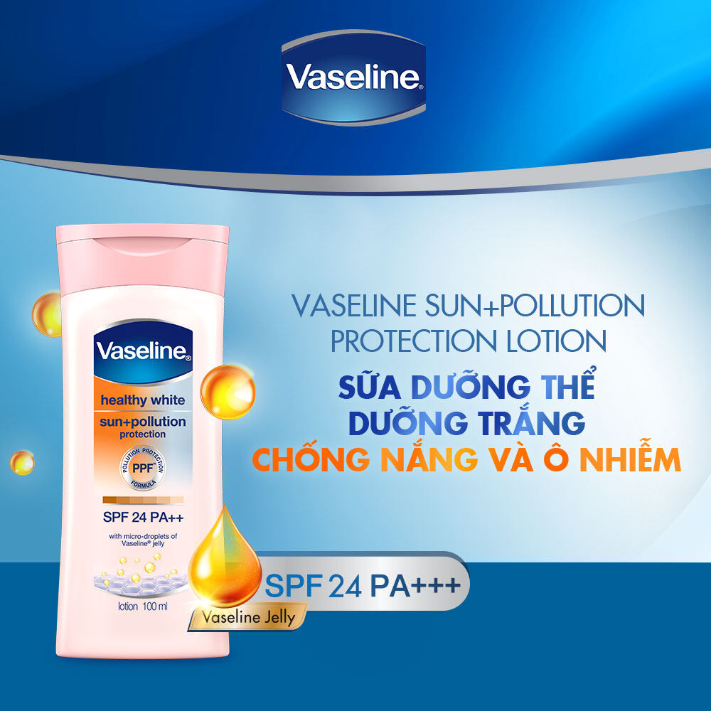 Sữa Dưỡng Thể Sáng Da, Chống Nắng & Ngừa Ô Nhiễm Vaseline Healthy White Sun + Pollution Protection Lotion SPF24 PA++