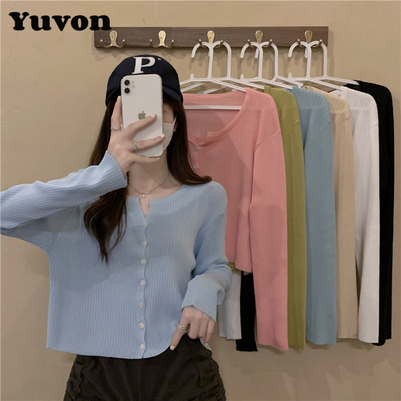 Yuvon áo khoác cardigan dáng rộng và mỏng mùa xuân áo cardigan mỏng màu trắng áo len dài tay cho nữ 2023 áo khoác