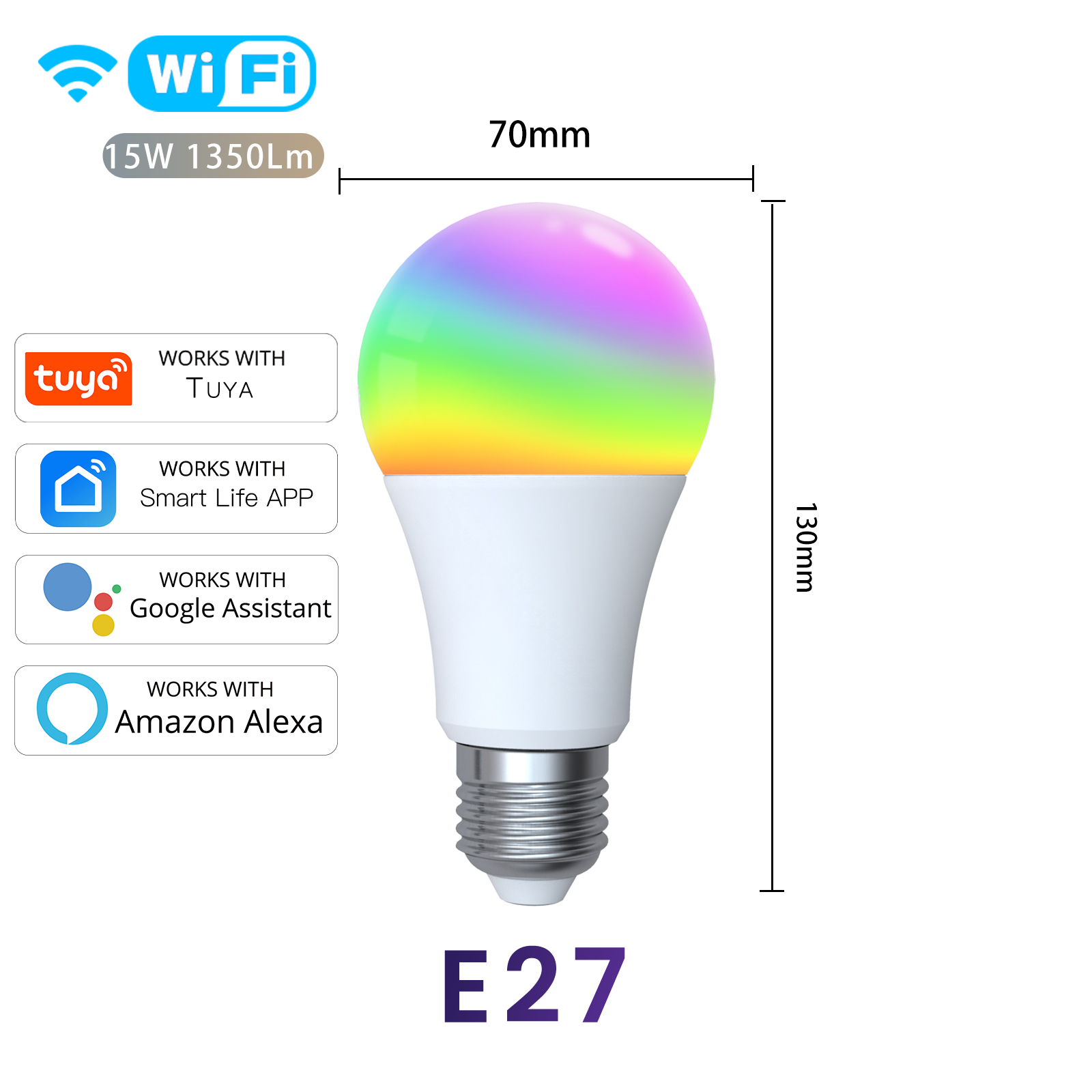 หลอดไฟ LED สมาร์ท E27 GU10 E14 ใช้แอป Tuya/Smart Life + ควบคุมเสียง Google Home Alexa
