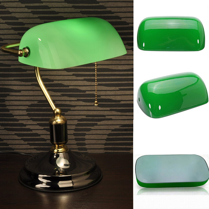 Kpl Vintage Green Glass Desk Banker, Green Glass Desk Lamp Shade