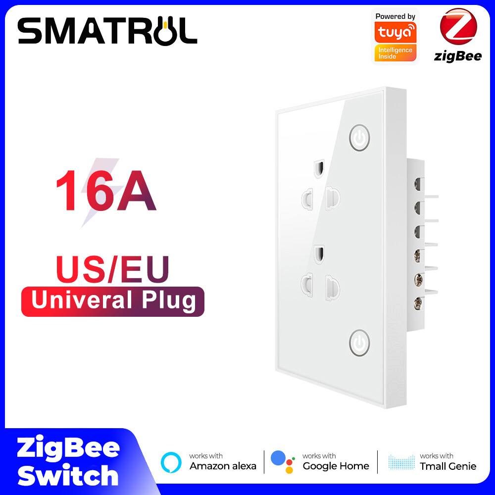 SMATRUL Ổ Cắm Thông Minh 16A Tuya Zigbee US EU Bộ Chuyển Đổi Phích Cắm Ổ Cắm Điện Gắn Tường Bật Tắt Hẹn Giờ Bằng Giọng Nói Ứng Dụng Cuộc Sống Thông Minh 110V 240V Cho Google Home Alexa