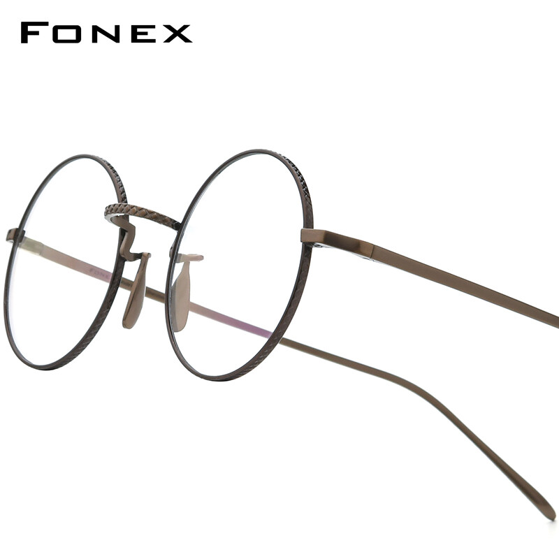 FONEX Gọng kính Titan phụ nữ thiết kế thương hiệu Tròn Kiểu retro cổ điển Kính mắt nam Full-rim Nhật