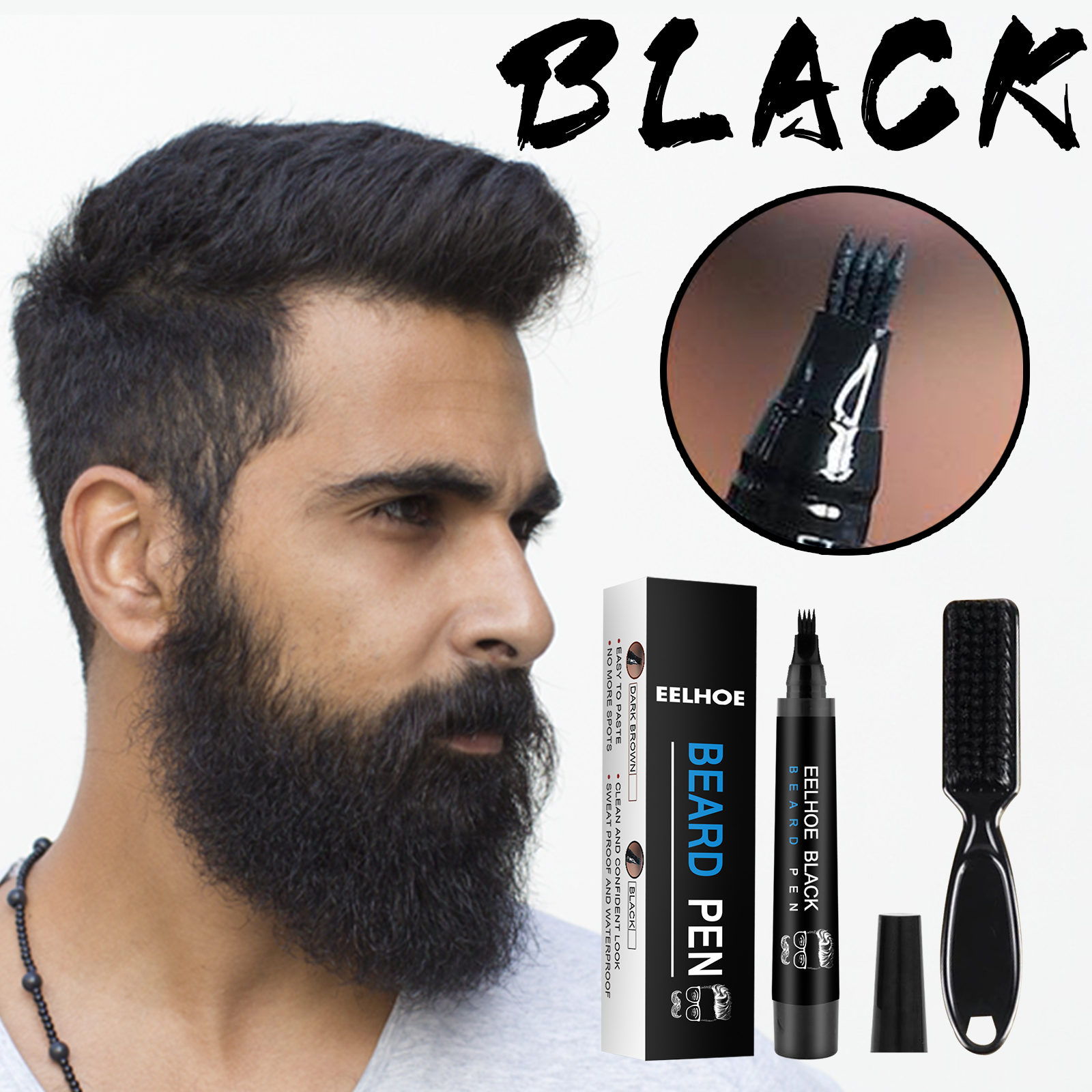 Eelhoe Hot Sale Four-prong Beard Filling Pen Kit Beard Enhancer Brush Beard Coloring Shaping Tools Waterproof No Easy Fading Moustache Coloring Shaping Tools | Lazada Singapore