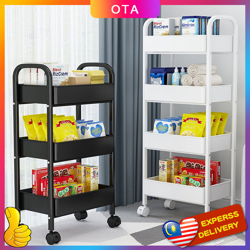 Gambar OTA?Ready Stock?3 4 Tier Trolley Kitchen Storage Racks Office Shelves Book Shelving Kitchen Organizers Space Savers Multipurpose Home Storage Rack Trolley Rack ????