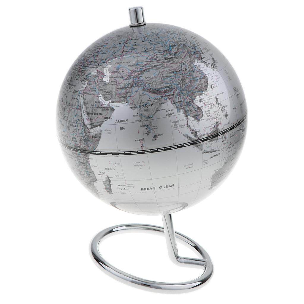 Educational Black Silver 14cm Alloy Globe World Political Map Craft Home Desk Decor Toys Hobbies