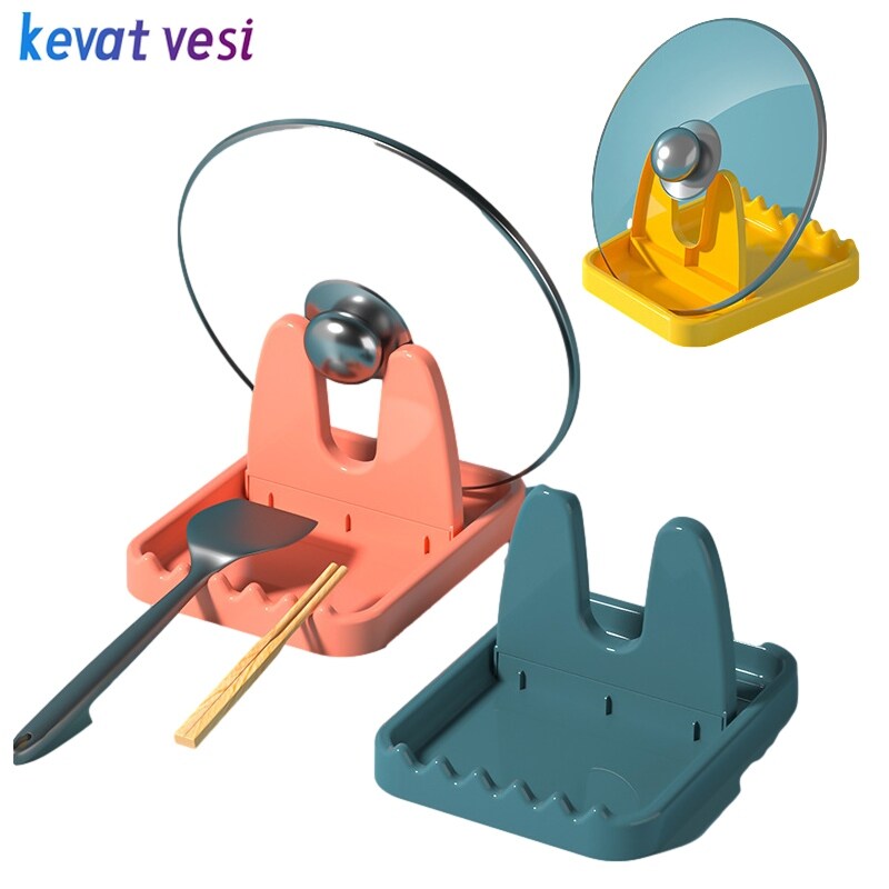 Gambar Foldable Pot Lid holder Spoon Holder Kitchen Organizer for Fork Spatula Punch Free Pot Lid Storage Rack Shelf Kitchen Tool