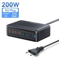Rocoren 200W GaN 4C+4A Charger Multi-Ports Universal Wall Desktop Fast Charging Station Dock for Mobile Phone Power Adapter For iPhone 17 Pro Samsung Xiaomi Huawei Macbook Laptop iPad Home Office Desk Charger Station
