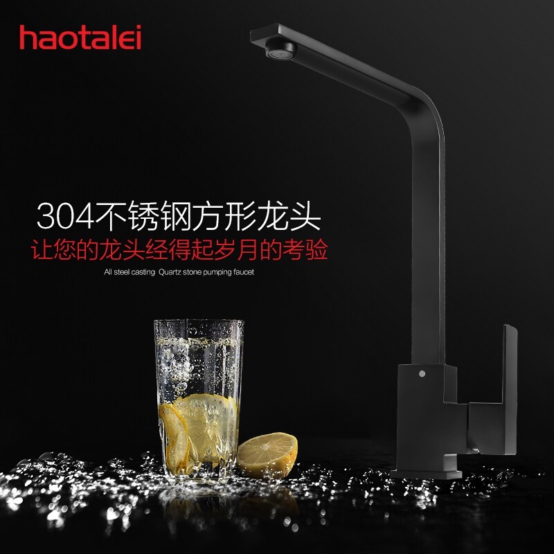 Gambar German black faucet hot and cold kitchen full copper square leading xiancai basins water tap home
