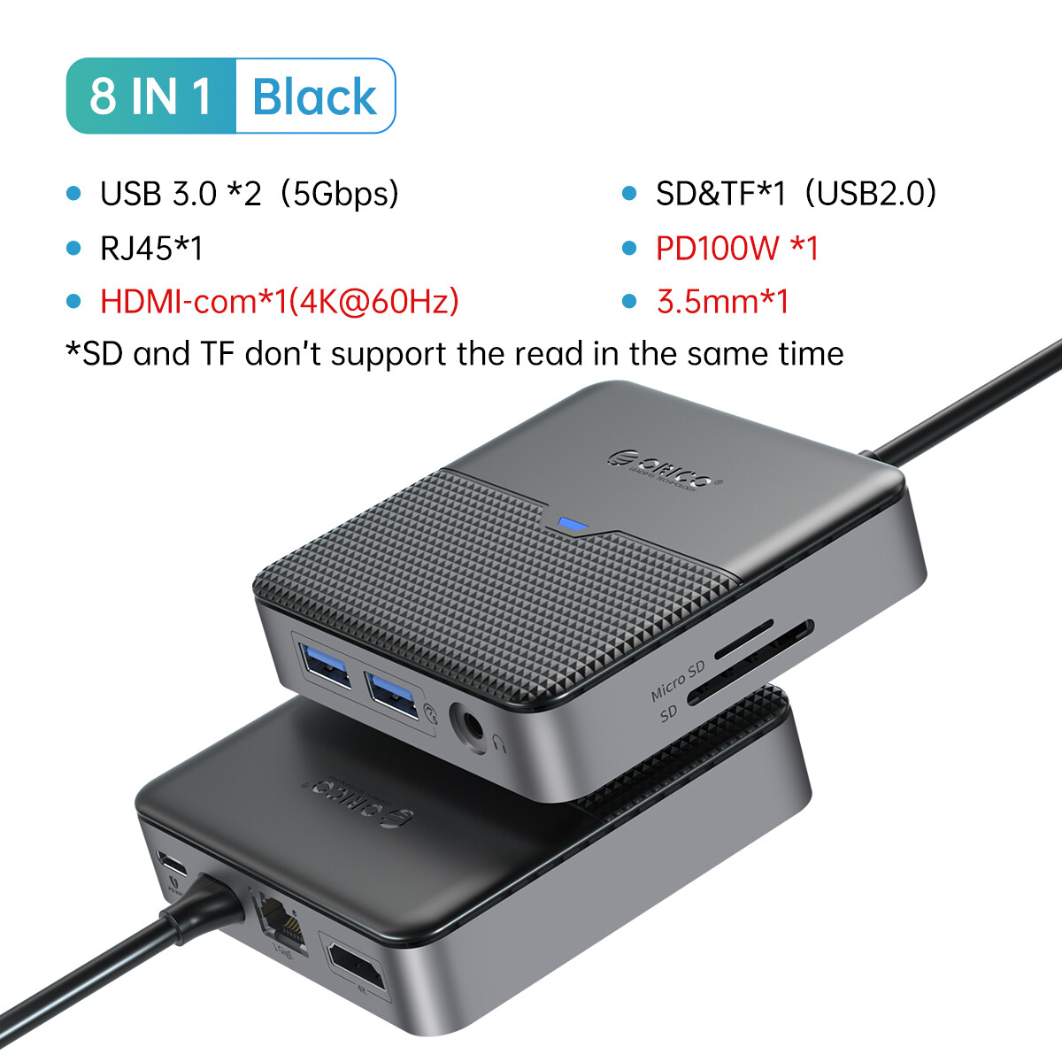 ORICO Loại C trạm nối USB 3.0 HUB 4K60hz HDMI RJ45 PD Bộ chuyển đổi cho Macbook iPad Air M1 Phụ kiện