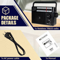 Retekess TR633 AM FM Radio with Best Reception Portable Radio Long Battery Life High Sound Quality Plugs into the Wall External Antenna Jack Radio Powered by 4 AA Batteries or AC Suitable for Seniors Home