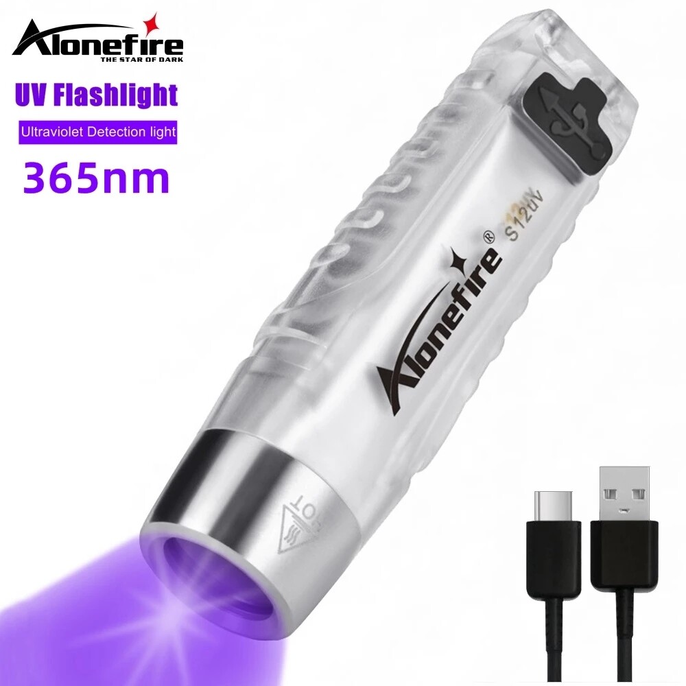 Alonefire đèn pin uv led s12uv 365nm đèn pin cực tím đèn uv mini đèn đen máy dò vết bẩn nước tiểu thú cưng