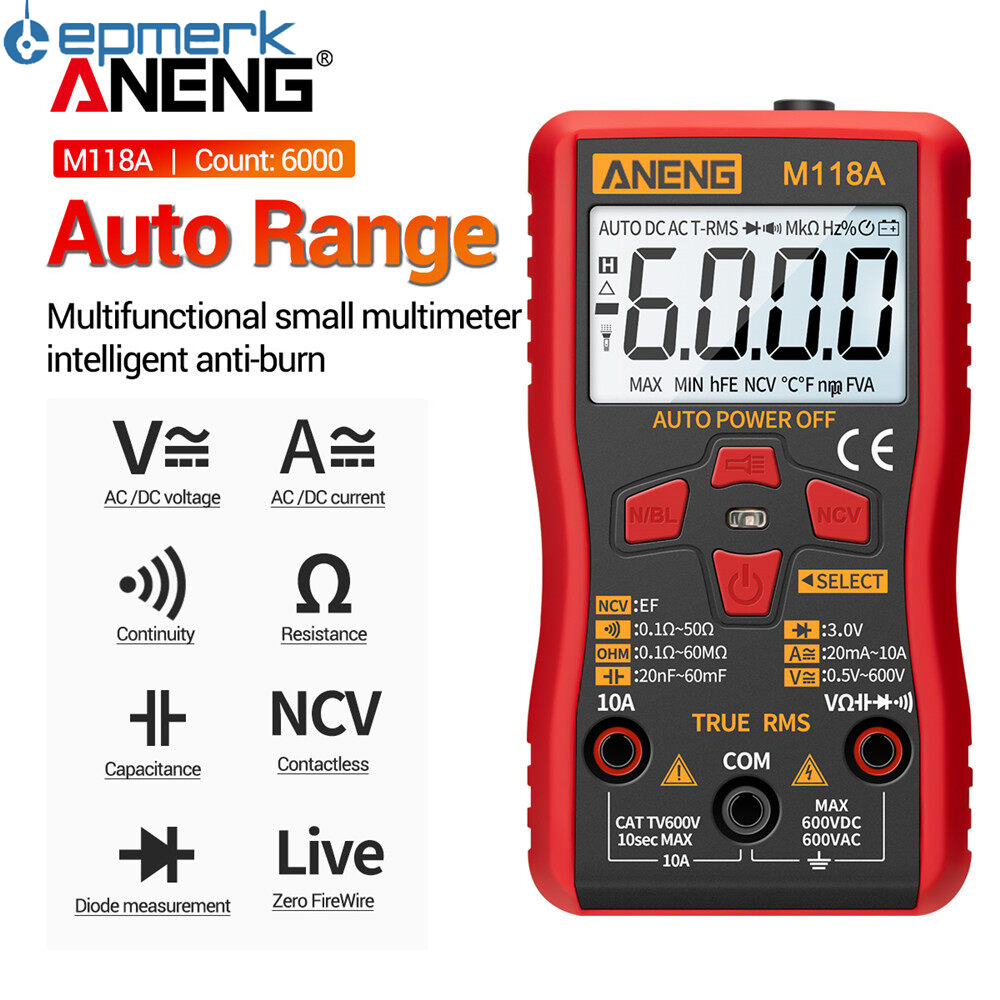 Lepmerk máy đo đa năng aneng m118a, đồng hồ vạn năng kỹ thuật số, độ chính xác cao, trms 6000 đếm, điện áp, dòng điện ohm, điện dung, nhiều máy kiểm tra
