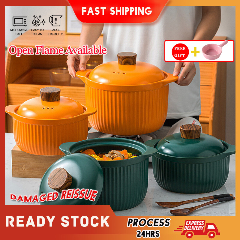 Gambar Casserole Ceramic Soup Stew Pot Claypot with Cover Rice Cookware Open Flame Available Large Capacity