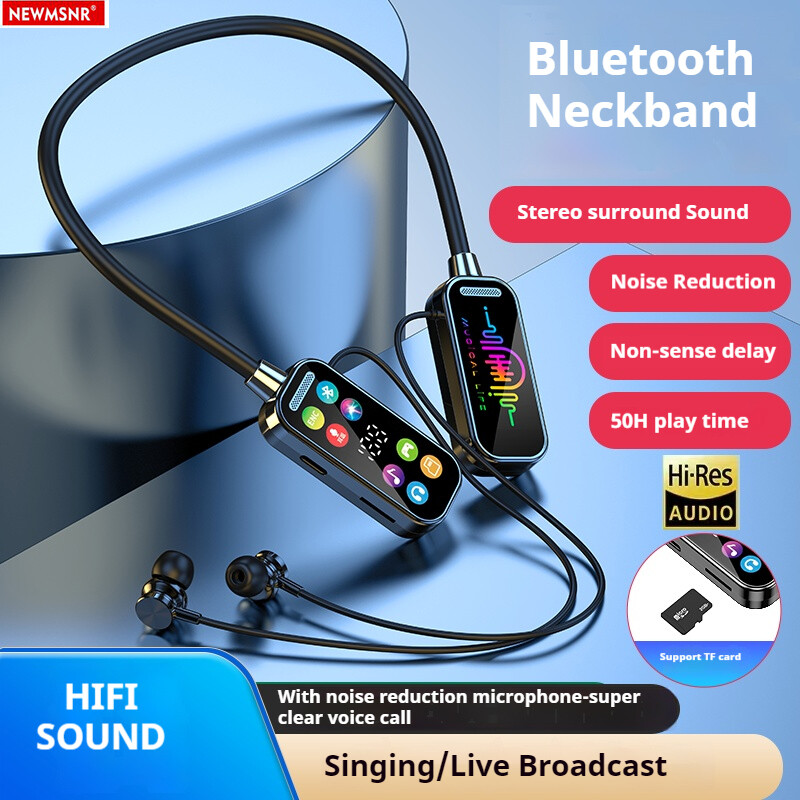 NEWMSNR 50H Play Time Bluetooth Neckband Noise Reduction Wireless Earphones LED Digital Display Bluetooth Headphones 9D Sound Bass Earphone With HD Microphone ราคา 179 บาท*ส่งฟรี