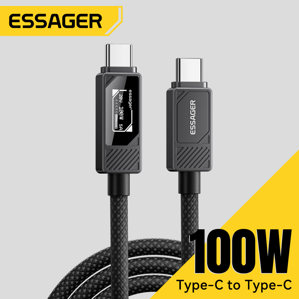  Essager 100W Loại C để Loại-C Màn hình hiển thị kỹ thuật số cáp USB-C pd100w sạc nhanh loại USB C để USB C sạc cuộn dây cho Macbook iphone16 15 MacBook Samsung Huawei Xiaomi máy tính bảng máy tính xách tay 