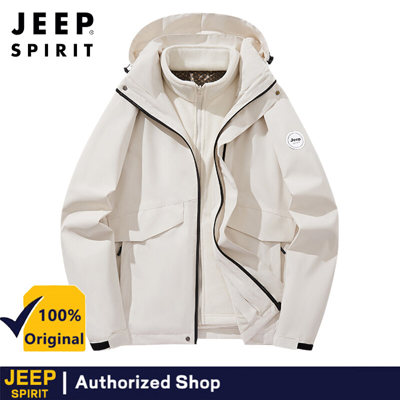 Jeep tinh thần nam hai mảnh gió và áo khoác không thấm nước cho mùa thu và mùa đông ấm áp ba trong một ngoài trời đa năng Quần Áo leo núi