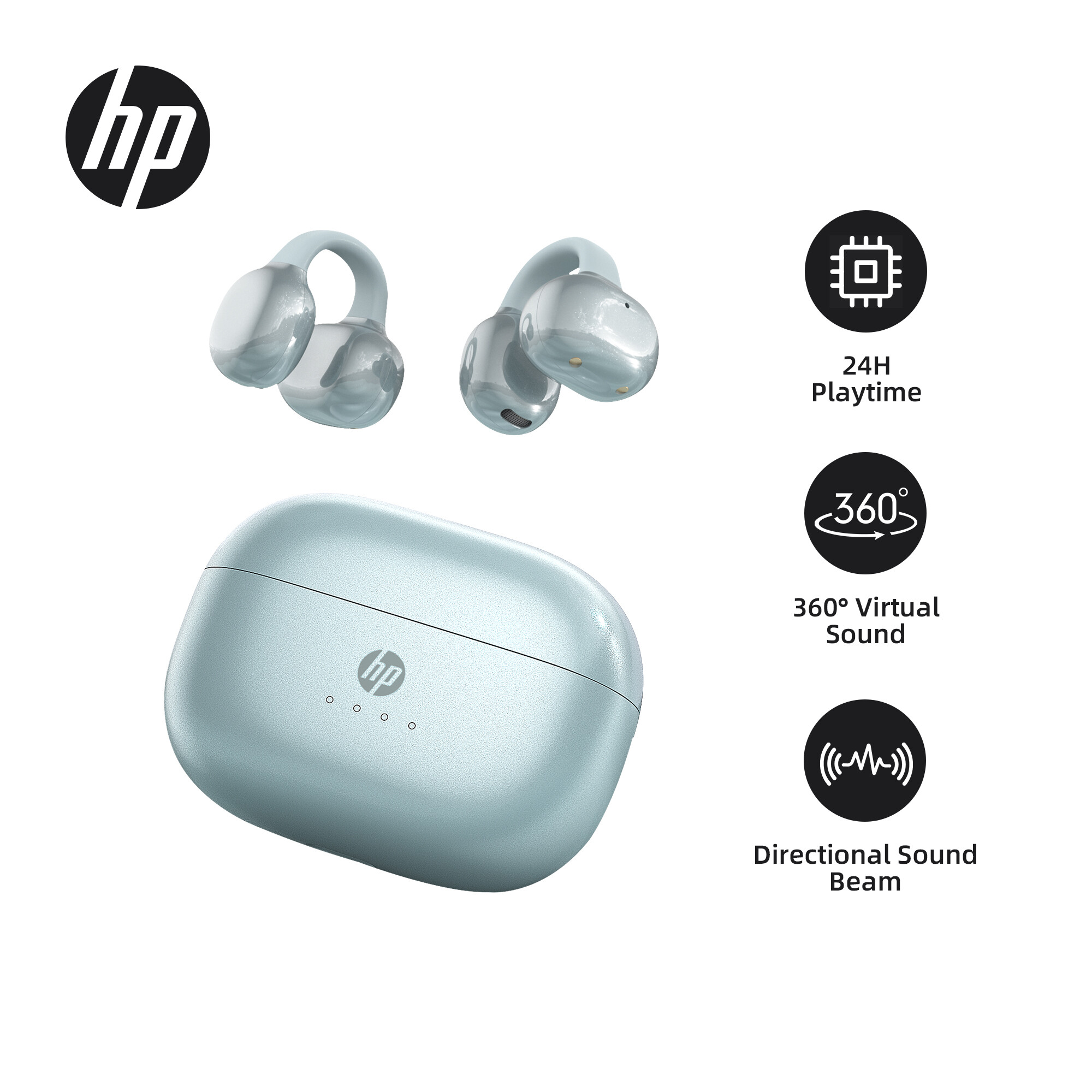 HP Open-Ear Clip-On Earbuds - ENC Noise Cancelling 360° Surround Sound Anti-Leakage Tech 24H Battery IPX4 for Gym/Office H10N ราคา 721 บาท*ส่งฟรี