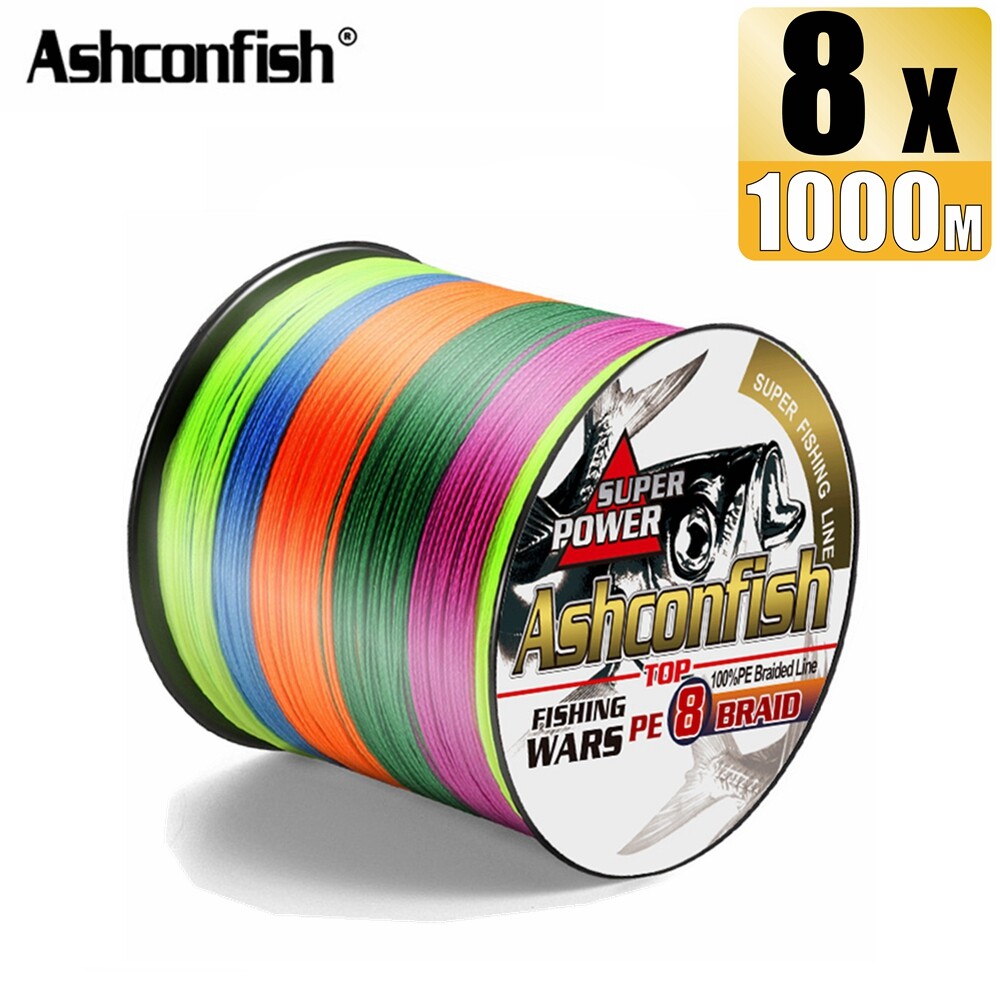 Ashconfish 8 Strands 1000M Braided Fishing Line X8 PE Line Big Size  90-300LB 16 Colors
