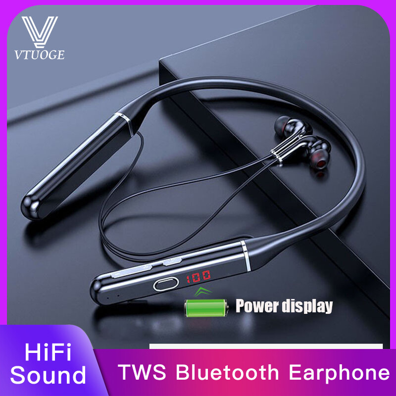 VTUOGE 100 Hours Long Time Standby Bluetooth Earphone IPX5 Waterproof Sport Headset Magnetic Neckband Wireless Headphone Earbuds With Mic for Android ราคา 319 บาท*ส่งฟรี