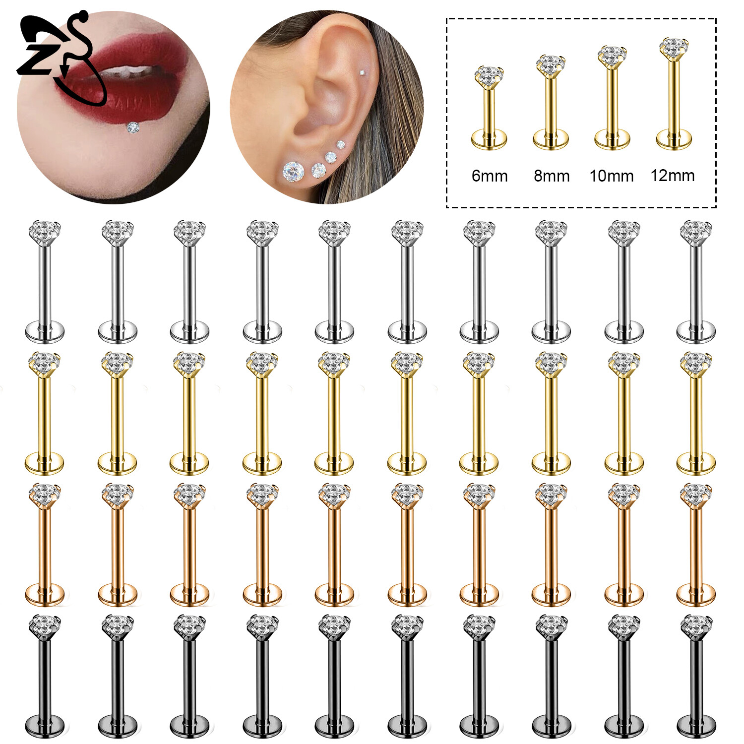  10 Cái lốc 6-12 Mét Dạng Núm Bằng Thép Không Gỉ Bông Tai Vòng Tinh Thể CZ Labret Lip Bộ Đầu Nhỏ Khuy Măng Sét Vành Tai Sụn Bông Tai Vành Tai Conch Piercing Xỏ Khuyên Đồ Trang Sức 