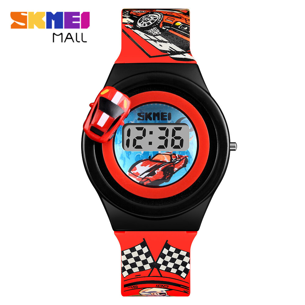 SKMEI 1376 Đồ Chơi Trẻ Em Đồng Hồ Nam Thời Trang LCD Màn Hình Hiển Thị Kỹ Thuật Số Đồng Hồ Đeo Tay Trẻ Em Dây Đeo Chống Dị Ứng Ô Tô Xoay Thú Vị Sáng Tạo Hoạt Hình Không Thấm Nước