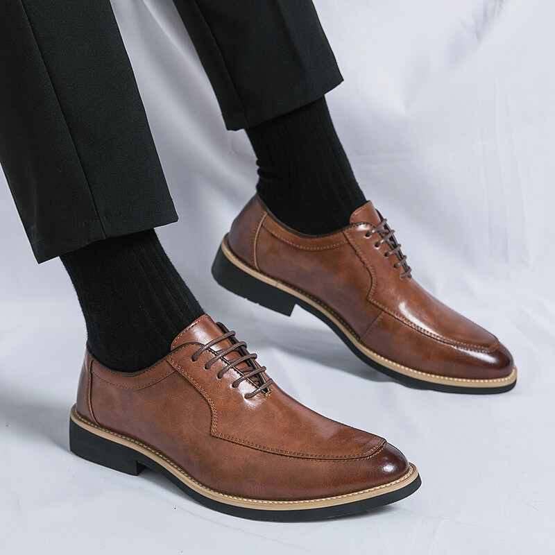 EsHi Giày da nam phong cách Anh Quốc cổ điển giày da mũi nhọn Oxfords nam công sở trang trọng cho nam cỡ Giày cưới 38-44