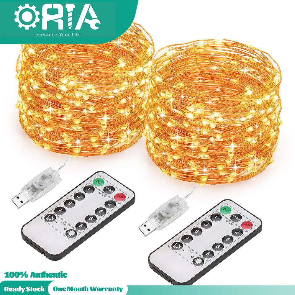 【Hàng Có Sẵn】đèn Thần Tiên Oria, 120 Đèn LED Dây 8 Chế Độ Chiếu Sáng Chạy Bằng USB 12M Với Bộ Hẹn Giờ Từ Xa Đèn Đom Đóm Không Thấm Nước Cho Phòng Ngủ Lều Tiệc Cưới (Trắng Ấm)-2 Gói