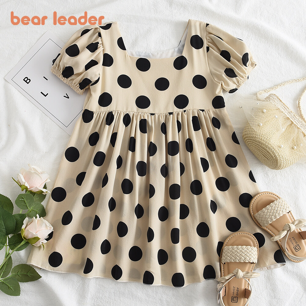 Bear Leader Kids Clothing Girls Dots Dresses 2023 Fashion Short Sleeves