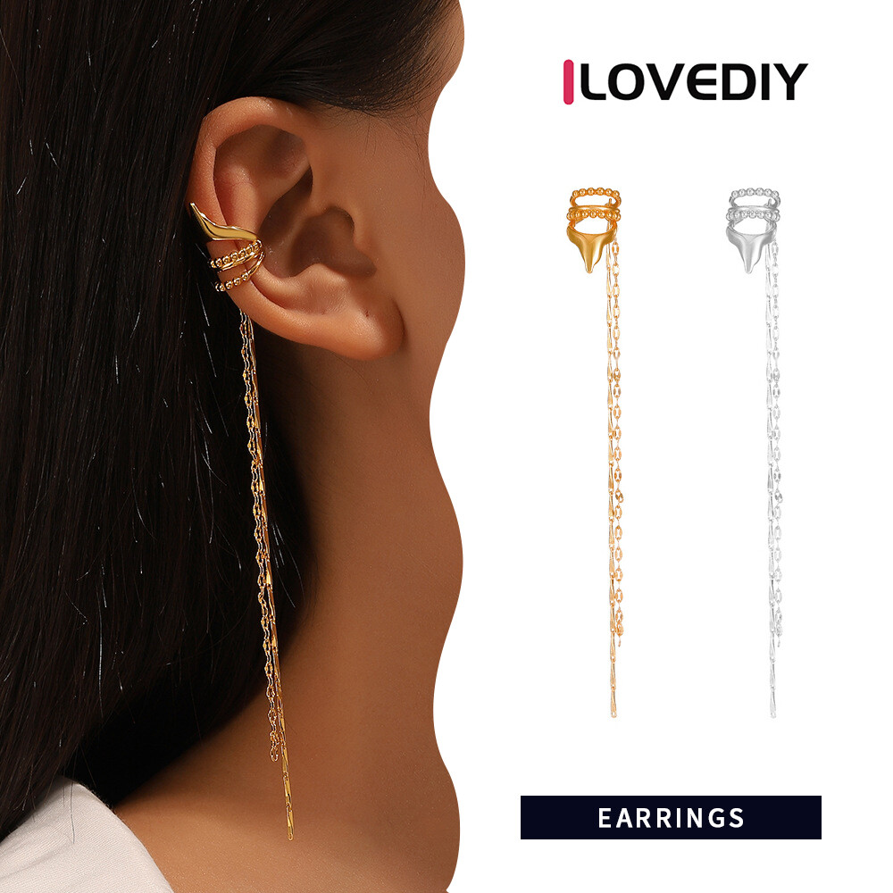[ILOVEDIY] Simple Long Chain Tassel Ear Bone Clip Zircon Crystal Chain Drop Earrings with Sparkling Personality