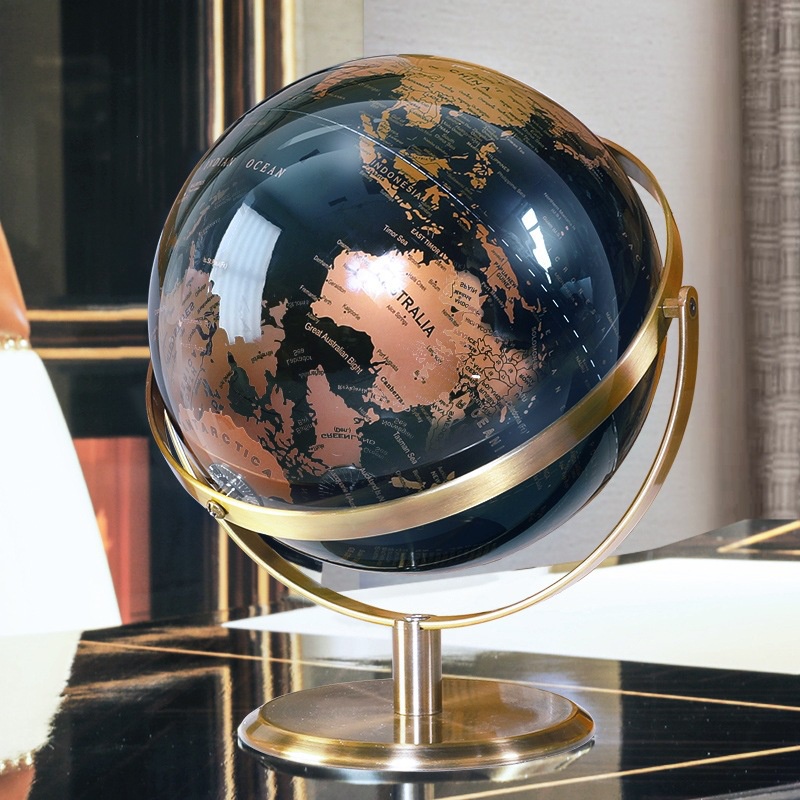20/23cm Black Gold Rotating Globe English Home Office Decoration European Style Light Luxury Creative Crafts Ornament Globe