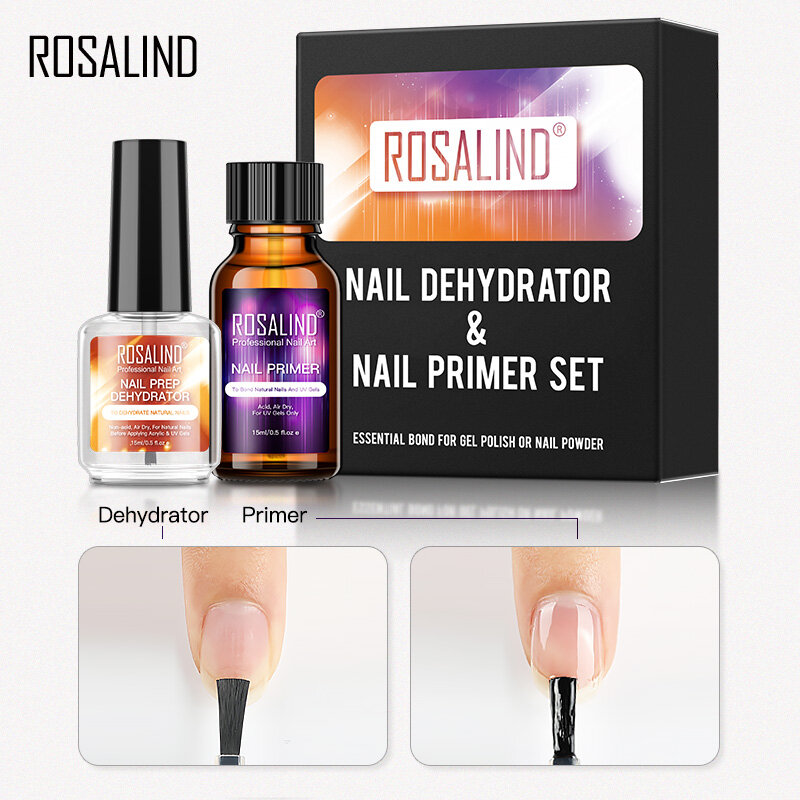 Gambar ROSALIND Nail Primer And Nail Prep Dehydrator Set 15ML No Need of UV LED Lamp Manicure for Nail Art Gel Nail Polish