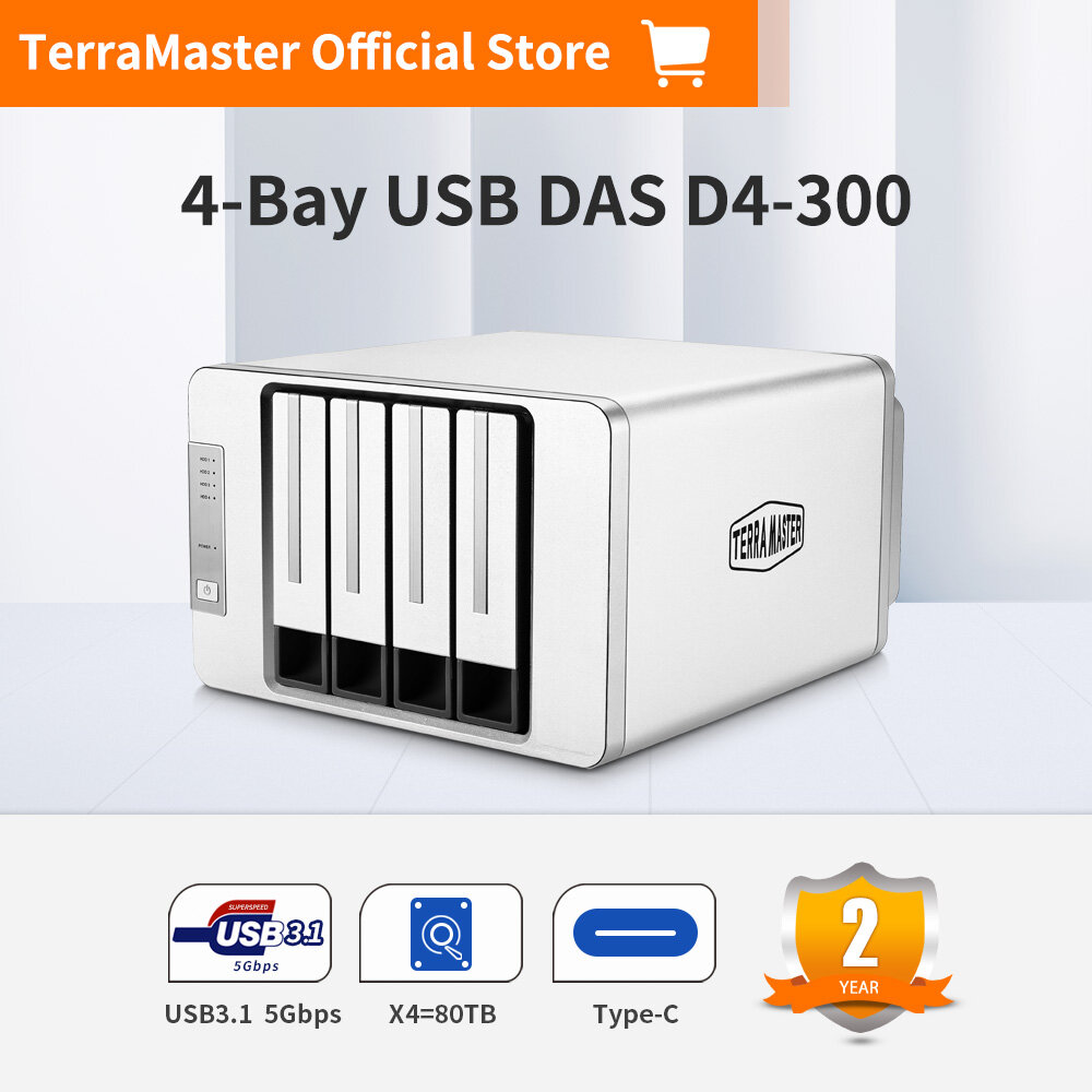 TerraMaster D4-300 USB 3.1(Gen1) Type-C Storage Tool-free External Hard Drive Enclosure Hot Swappable No RAID (Driverless) ราคา 5,953 บาท*ส่งฟรี