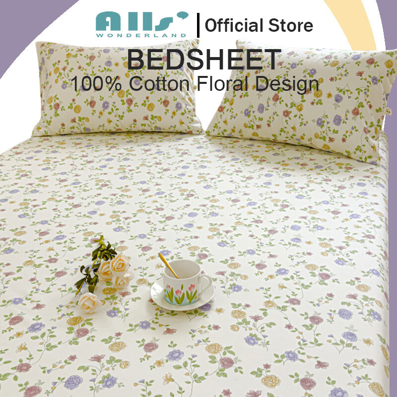 Alls' Wonderland 100% Cotton Bedsheet Cute Dog Floral Bedsheet With Rubber Pure Cotton 1000TC Soft Bedsheet Single Queen King ราคา 248 บาท*ส่งฟรี