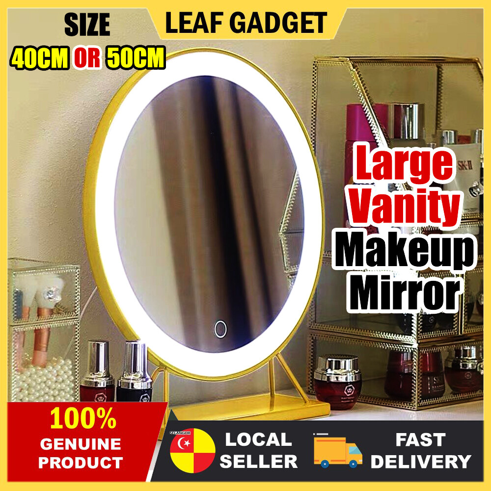 Gambar LARGE VANITY MAKEUP MIRROR with LED Lights Touch Power Button HD Golden Mirror 40cm   50cm for Makeup Livestreaming Dressing Table Decor CM