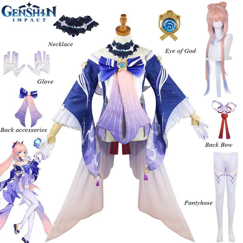 Trò chơi Genshin Tác động Kokomi Sangonomiya Trang Phục Cosplay Watatsumi Đảo Nữ thần Kimono Quần short Hàng đầu Đồng phục đầy đủ Anime Cô gái nhập vai trang phục