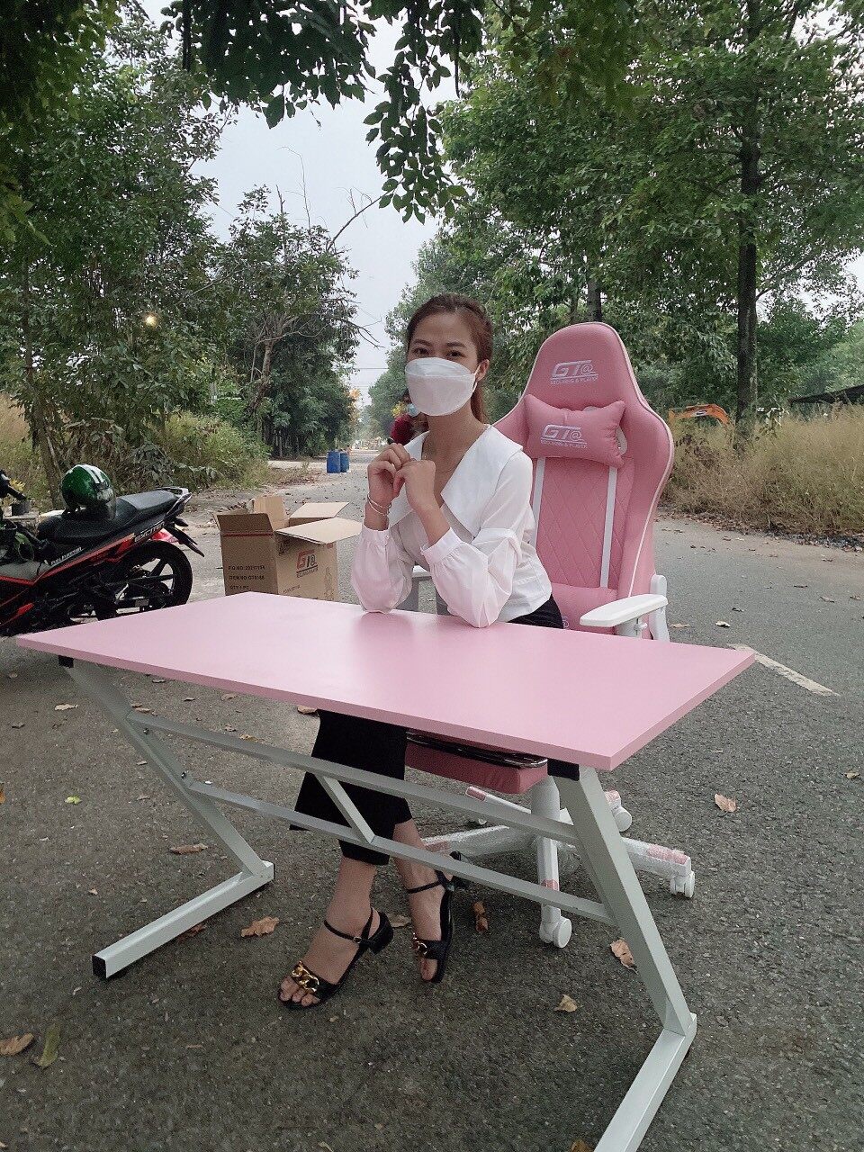 Ghế gaming, streamer màu hồng, da pu cao cấp, đem lại cảm giác thoải mái, hàng nhập khẩu