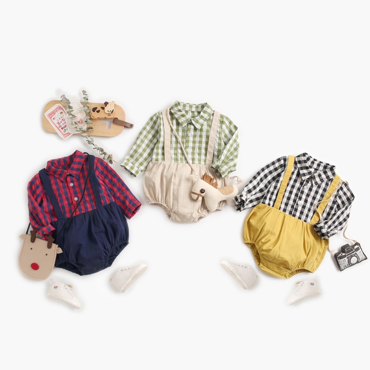 Fashional Cotton Autumn Baby Boys Clothing Long Sleeve Baby Bodysuits Grid