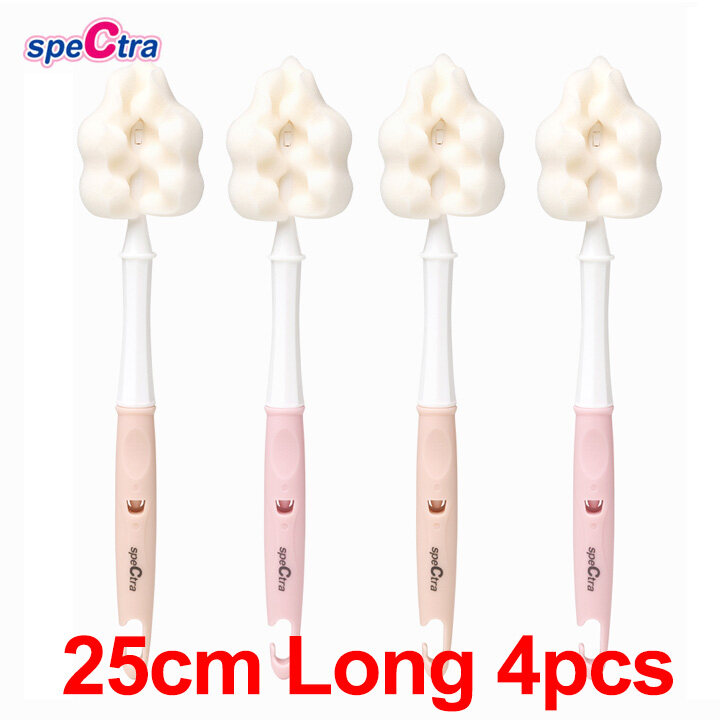 Spectra Long Type Baby Bottle Sponge Brush 4 pcs Milk Storage 3 Color Korea