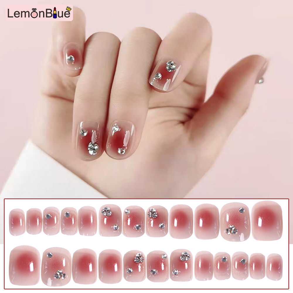Gambar LemonBlue False Nails Colorful Artificial Full Cover Fake Fingernails for Bride Wedding For Women Girls Artificial Nails Polish Free Manicure