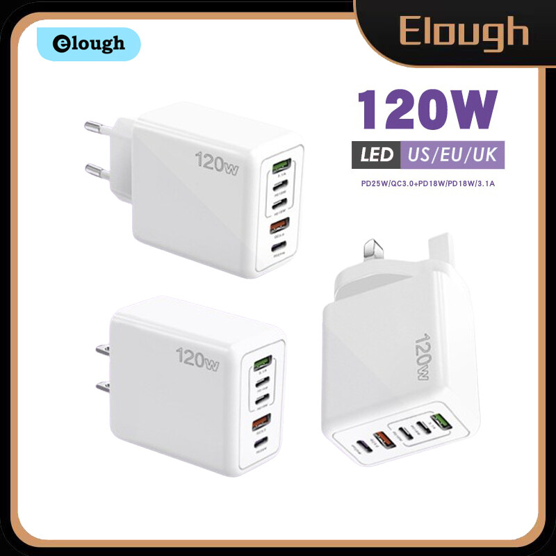Elough 5 cổng 120W sạc loại USB C sạc nhanh sạc nhanh 3.0 PD điện thoại treo tường bộ chuyển đổi sạc cho iPhone Xiaomi Huawei Samsung