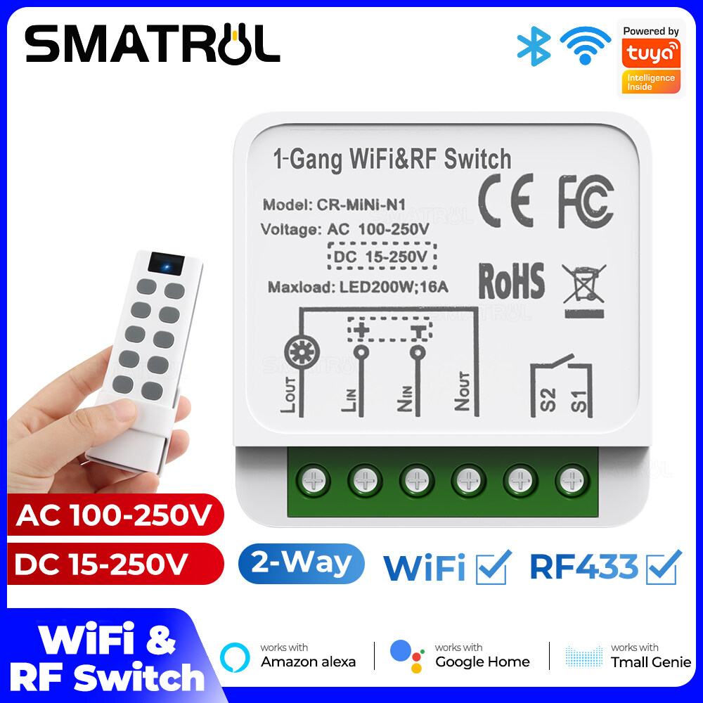 Smatrul DC nguồn màn hình 16A Tuya Wifi Rf433 Thông Minh Không Dây công tắc đèn pha Chuyển Đổi Đèn Mini 2 Cách kiểm soát kép Mô-đun Trên Tắt Thiết Bị Hẹn Giờ Ngắt Đối Với Google Nhà Alexa Tmall Genie 天猫精灵