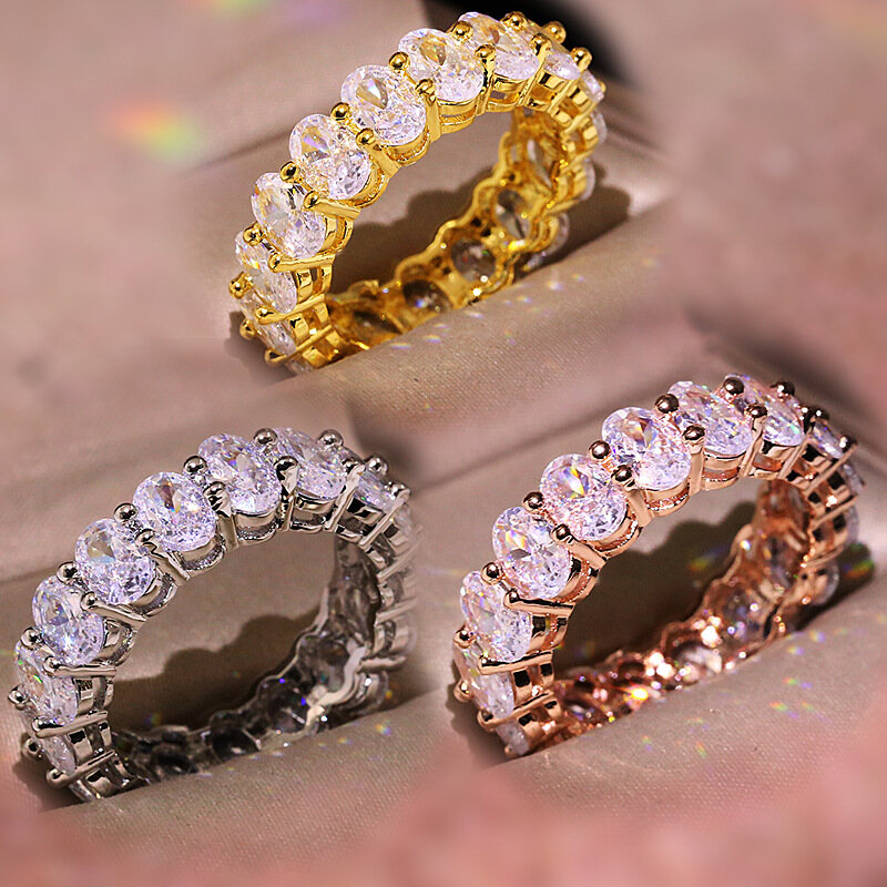 Nhẫn Kim Cương Moissanite Cắt Hình Bầu Dục Sang Trọng, Nhẫn Cưới Đính Hôn Bằng Bạc Thật 100% Chính Hãng 925 Dành Cho Nữ Trang Sức Cô Dâu