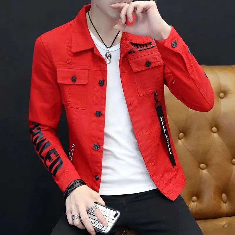 buy red denim jacket