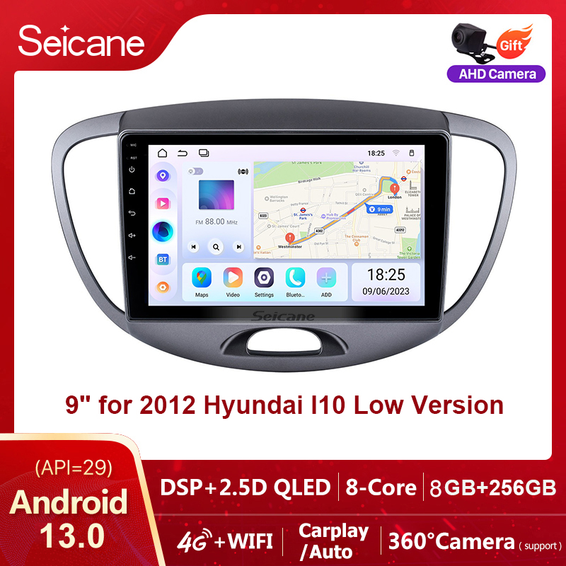 Seicane 9inch for 2012 Hyundai I10 Low Version 2.5D QLED touchscreen Android 13.0 Head Unit Radio Player GPS Navigation Bluetooth Car Audio System Support Mirror Link 4G WiFi Carplay Split Screen Netflix PlayStore Waze YouTube ราคา 8,300 บาท*ส่งฟรี