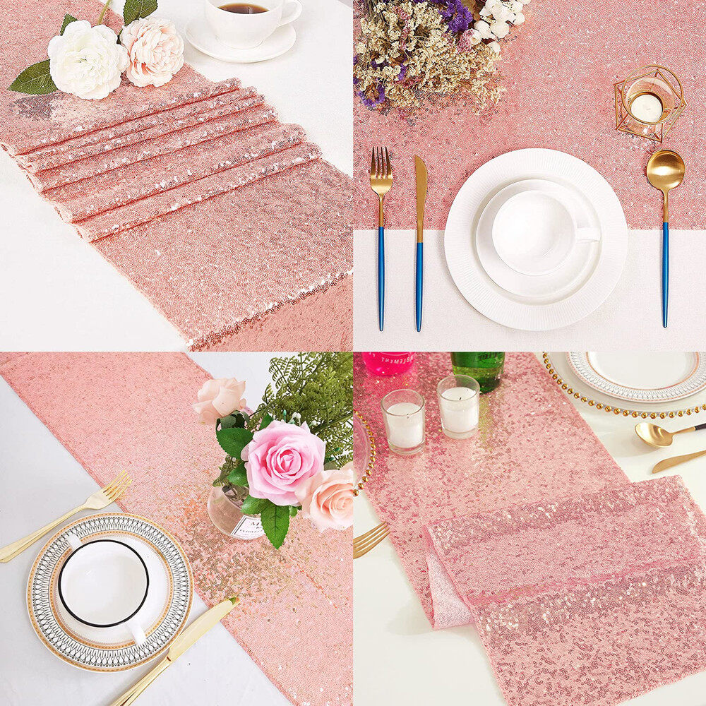 Gambar 10 Pack Sequin Table Runner Gold Sequin Table Cloth Rectangle Sparkle Table Cover for Wedding Party Holiday Decoration Christmas